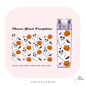 Mouse Ghosts Pumpkins Milk Carton Bottle Wrap Svg, Ghost Halloween Acrylic Water Bottle wrap 500 ml/16 oz file For Cricut.