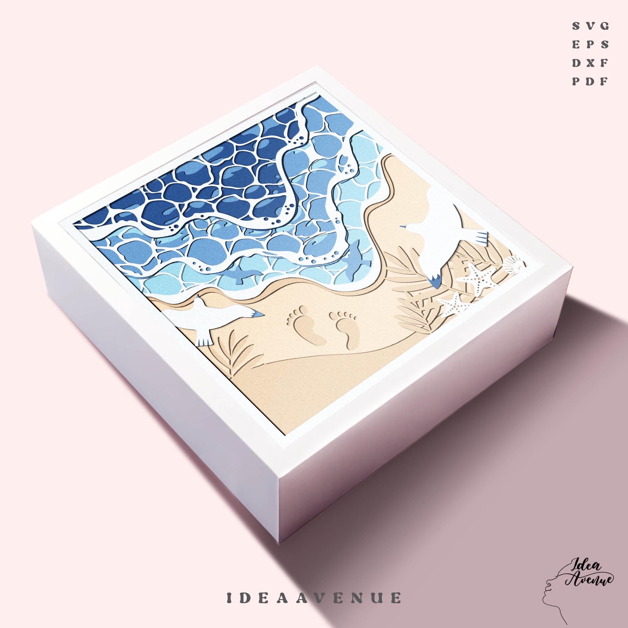 Beach 3D Shadow Box SVG: Ocean Layered Paper Cut Template - Etsy