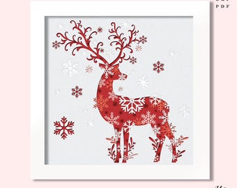 Christmas Reindeer Shadow Box SVG: 3D Paper Cut Lightbox (Digital Download)