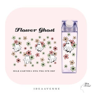 Flower Ghost Milk Carton Bottle Wrap, Ghost Halloween Acrylic Water Bottle wrap 500 ml/16 oz file For Cricut.