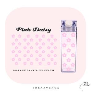 Envoltório de garrafa de caixa de leite rosa margarida Svg, envoltório de garrafa de água acrílica floral arquivo de 500 ml/16 onças para Cricut, download instantâneo