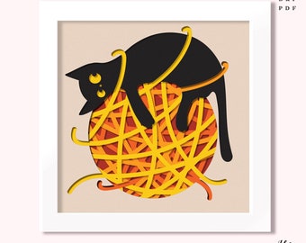 Black Cat Shadow Box SVG: Layered Papercut Template (Digital Download
