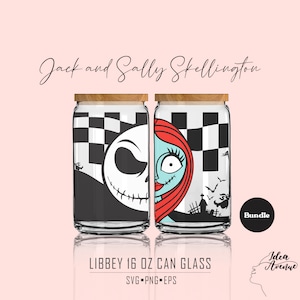 Jack and Sally Skellington 16oz Can Glass SVG Bundle (Digital Download)