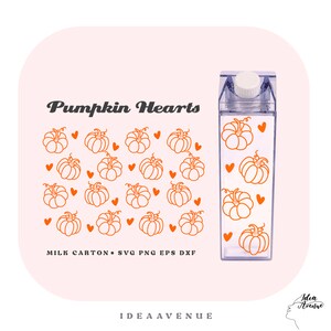 Pumpkin Hearts Milk Carton Bottle Wrap Svg, Thanksgiving Acrylique Water Bottle wrap 500 ml/16 oz fichier pour Cricut, Téléchargement instantané
