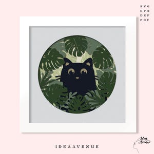 3D Cat Monstera Shadowbox Svg, Layered Monstera Papercut Lightbox Svg, Monstera Leaf Shadowbox Template Files For Cricut and Silhouette