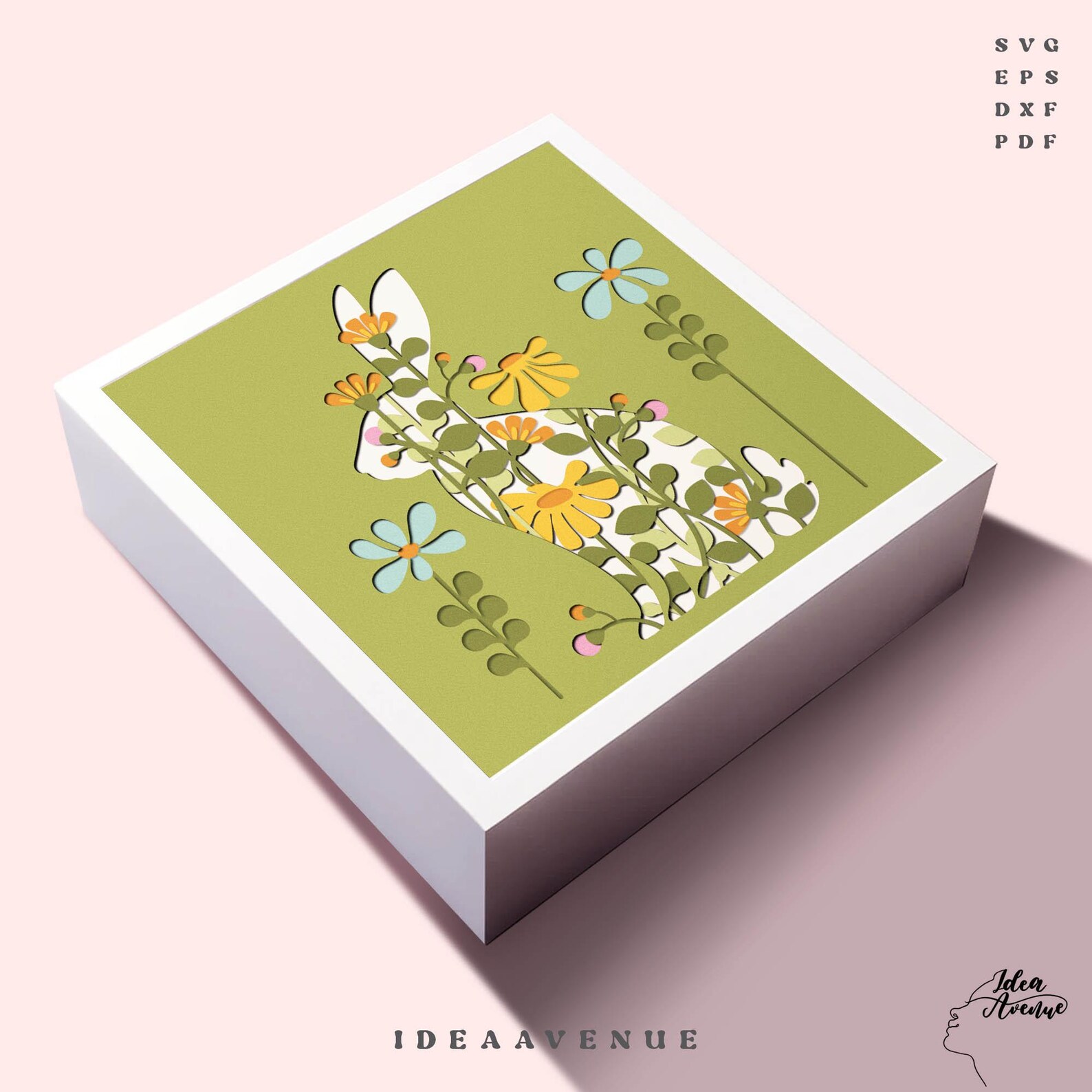 3D Easter Bunny Shadow Box SVG Layered Rabbit Floral Papercut Template ...