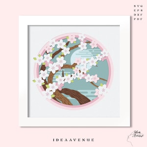 Kirschblüte 3D Shadow Box SVG, Sakura Papierschnittdatei, Japanisches Frühlingsdekor, Cricut & Silhouette Cut Files