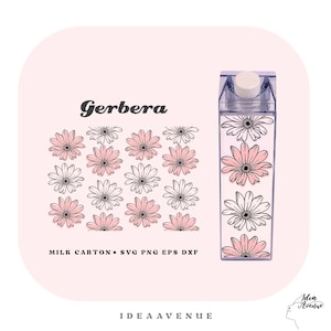 Line Drawing Gerbera Daisy Milk Carton Bottle Wrap Svg, Acrylic Water Bottle wrap 500 ml/16 oz file For Cricut, Instant download