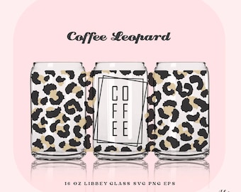 Coffee Leopard Glass Can Wrap SVG: 16oz Libbey Template (Digital Download)