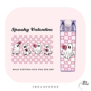 Spooky Valentine Svg Pour pour bouteille en carton de lait, Ghost Daisy Svg, Valentines Day Acrylique Bouteille d’eau envelopper 500 ml/16 oz fichier Pour Cricut