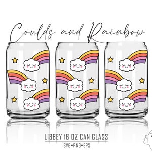 Les nuages et l&#39;arc-en-ciel peuvent être enveloppés de verre SVG : fichier Cricut kawaii (téléchargement numérique)