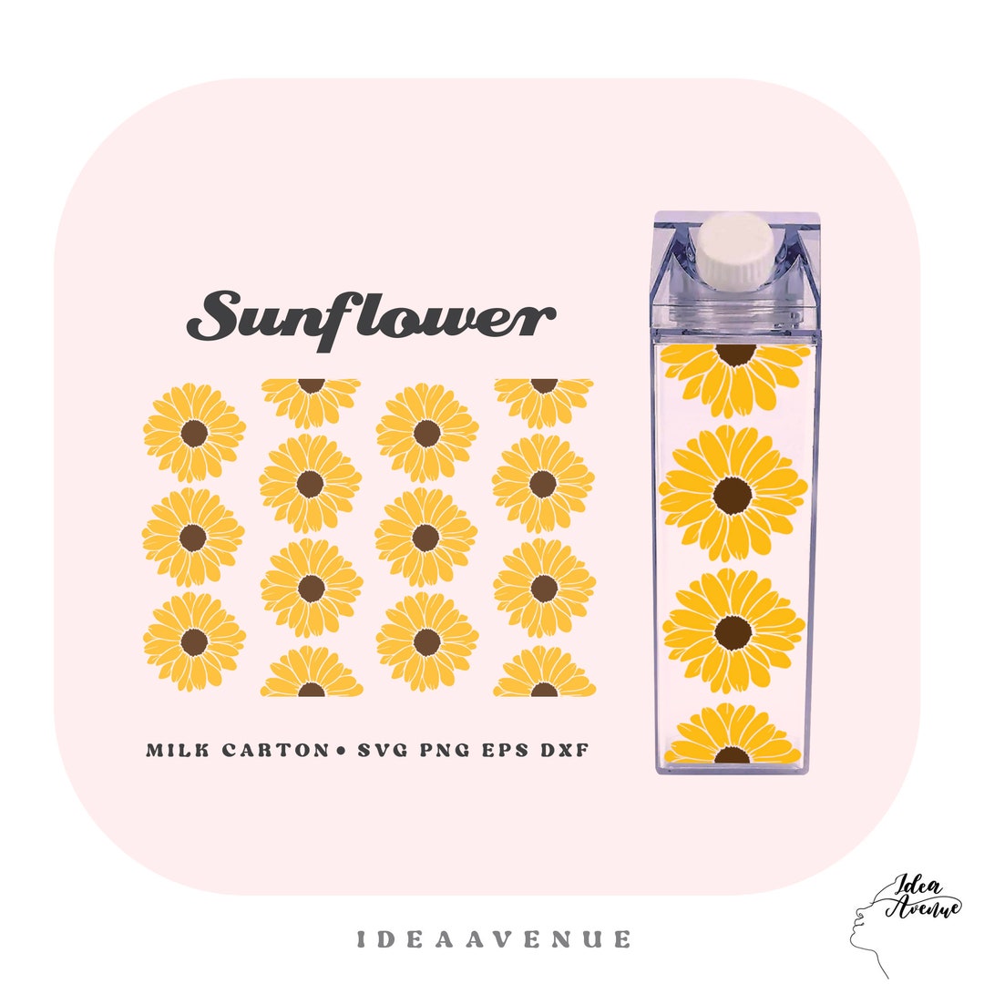 Sunflower Milk Carton Bottle Wrap Svg, Acrylic Water Bottle Wrap 500 Ml