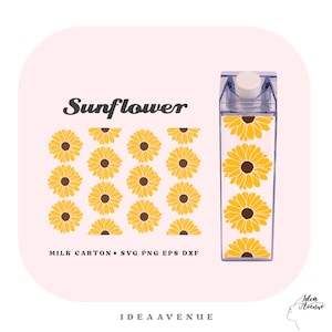 Sunflower Milk Carton Bottle Wrap Svg, Acrylic Water Bottle wrap 500 ml/16 oz file For Cricut, Instant download