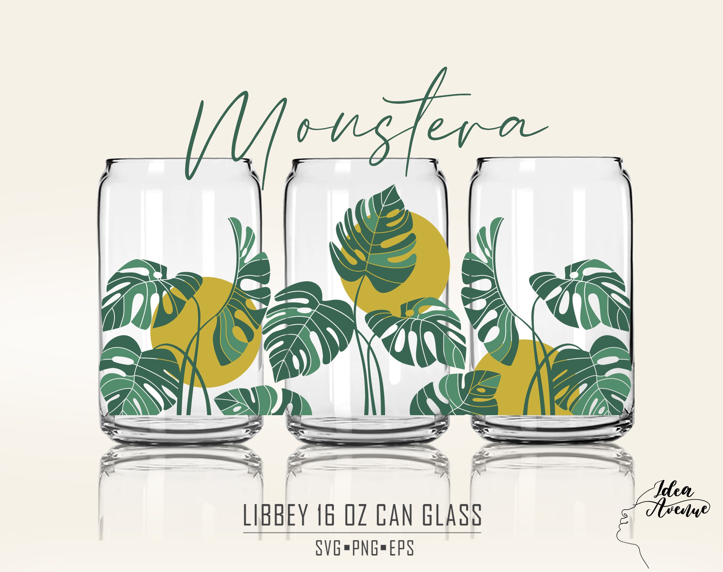 Monstera Leaf Libbey 16oz Can Glass SVG: Tropical Boho Design (digital ...