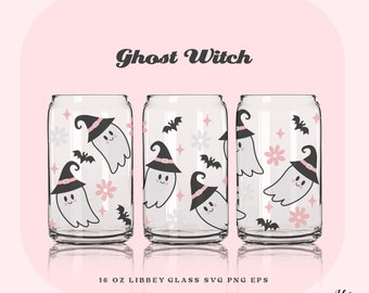 Ghost Witch Libbey Can Glass SVG, Spooky Halloween Wrap (Digital Download)
