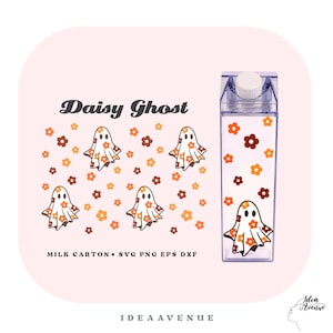Daisy Ghost Milk Carton Bottle Wrap Bundle Svg, Thanksgiving Ghost, Cute Halloween Acrylic Water Bottle wrap 500 ml/16 oz file For Cricut