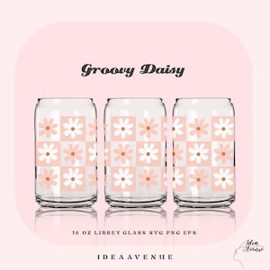 Groovy Daisy Libbey Glass Can Wrap SVG: Retro Floral Design (Digital Download)