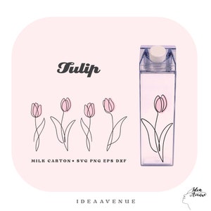 Hand Drawing Tulip Milk Carton Bottle Wrap Svg, Acrylic Water Bottle wrap 500 ml/16 oz file For Cricut, Instant download