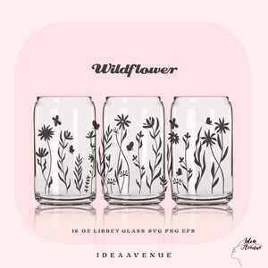 Wildflower Butterfly Glass Can SVG: 16oz Libbey Wrap (Digital Download)