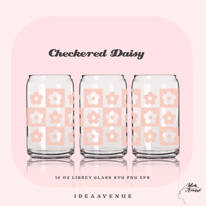 Checkered Daisy Libbey Glass Can SVG: Retro Floral Design (Digital File)