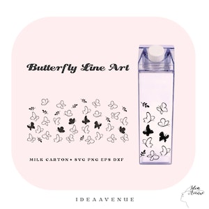 Butterfly line art milk carton bottle wrap, Acrylic water bottle wrap 500 ml/16 oz file for cricut, Instant download