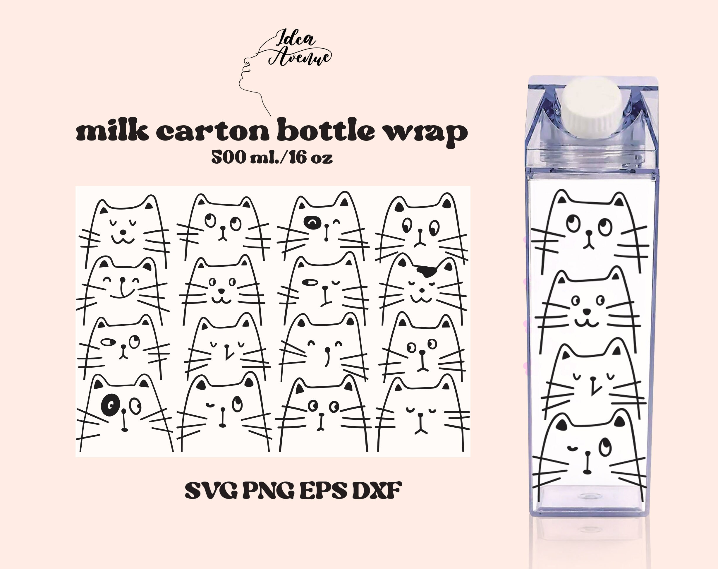 Cute Cat Milk Carton Bottle Wrap Svg Stack Cat Acrylic Water - Etsy España