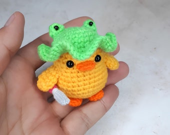 Crochet Duck With Knife Plush, Amigurumi Crochet Plushie Toy, Meme Gift, Amigurumi Yarn, Car Accessories