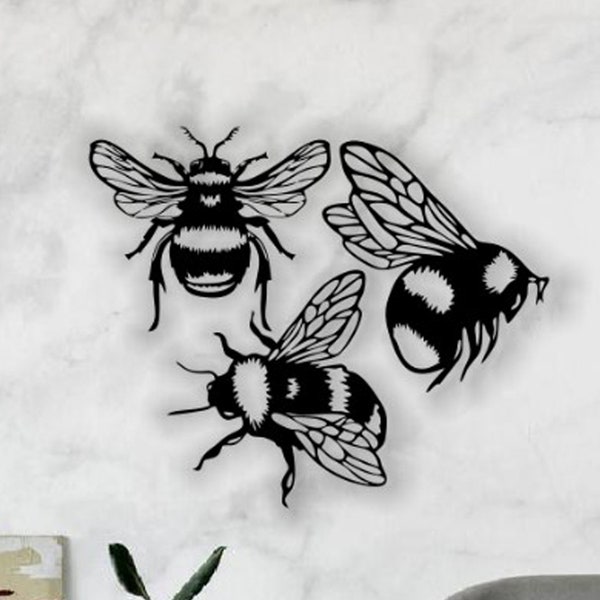 Set of three bees, wall panel, lasercut file, laser cut, vector, glowforge, svg, cdr, dxf, png