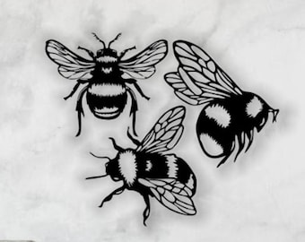 Ensemble de trois abeilles, panneau mural, fichier découpé au laser, découpe laser, vecteur, glowforge, svg, cdr, dxf, png