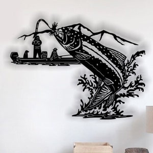 Fishing SVG, fish svg, wall panel, lasercut file, the fisherman caught a fish svg, vector, laser cut, vector, glowforge, svg, cdr, dxf
