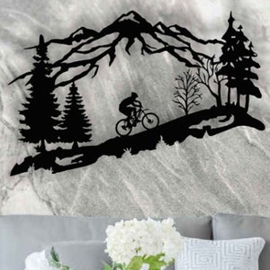 Góry, rowerzysta, panel ścienny, plik wycinany laserowo, puzzle 3D, wektor, wycinane laserowo, wektor, glowforge, SVG, CDR, DXF