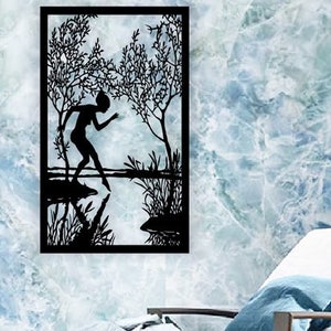 Meisje, rivier-, fantasie, muurpaneel, lasercut bestand, 3D Puzzel, vector, laser cut, vector, glowforge, svg, cdr, dxf