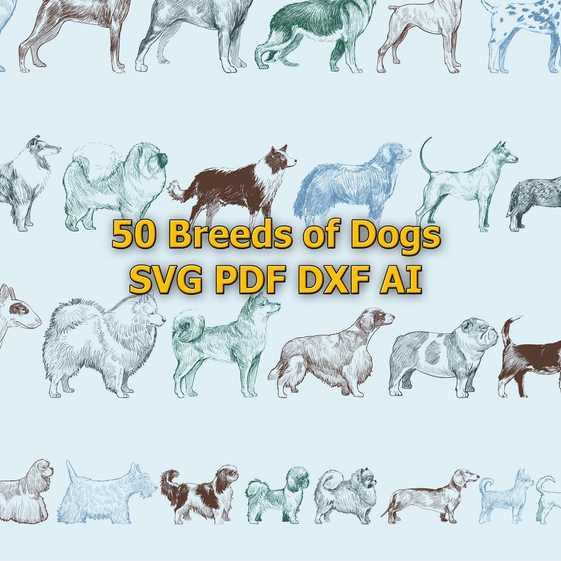 50 Dog Breeds Bundle Svg Pdf Dxf, Dog Breed Vector Design, Dog Breeds ...