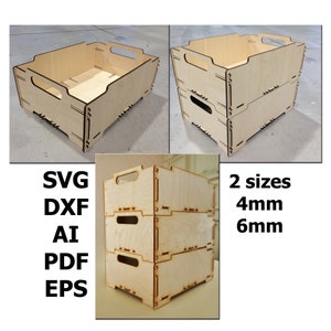 Pudełko do przechowywania SVG, drewniane pudełko SVG, drewniane pudełko do układania w stosy Cricut, glowforge, EPS, DXF, PDF, SVG, AI