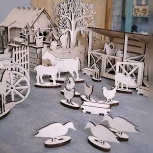 Ferme avec des personnes et des animaux, fichier lasercut, Puzzle 3D, vecteur, coupe laser, vecteur, glowforge, svg, cdr, dxf