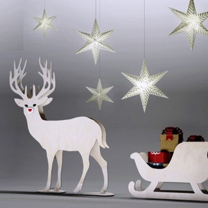 Deer and sleigh, lasercut file, 3D Puzzle, vector, laser cut vector, glowforge, svg, cdr, dxf