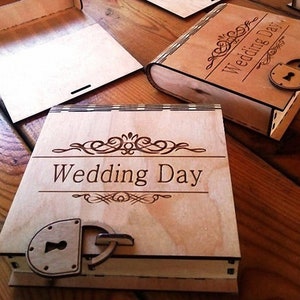 Caja de día de boda, archivo de corte láser, rompecabezas 3D, vector, vector de corte láser, glowforge, svg, cdr, dxf