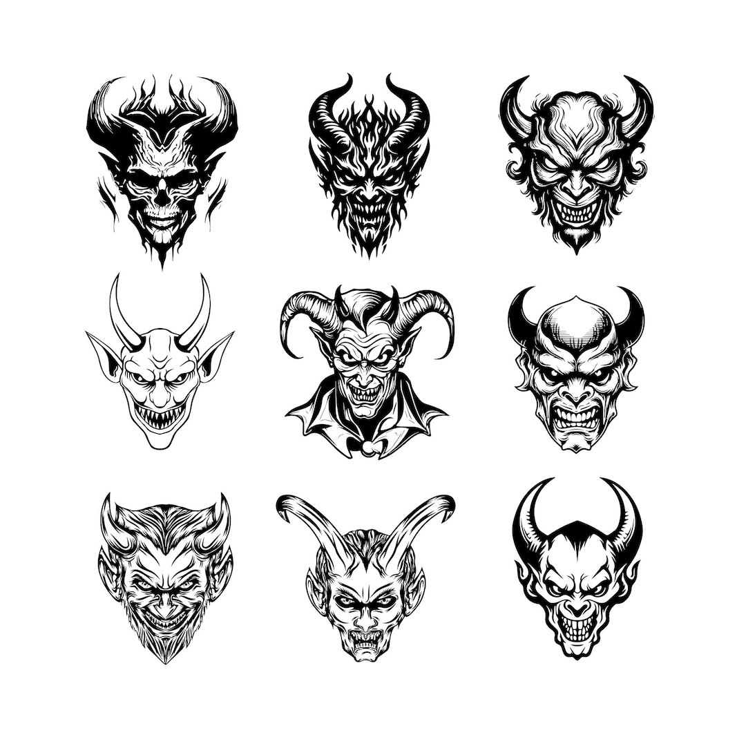 Devil Face Bundle Svg, Devil Head File for Cricut, Demon Face for