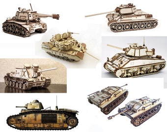 Set van 7 tanks SVG, tankbundel, tankconstructeur, cricut, lasergesneden vector, glowforge, svg, cdr, dxf