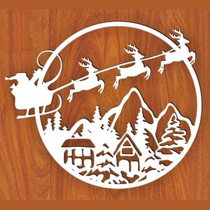 Natal de ano novo svg, arquivo cortado a laser, trenó do papai noel svg, vetor, vetor cortado a laser, glowforge, svg, cdr, dxf