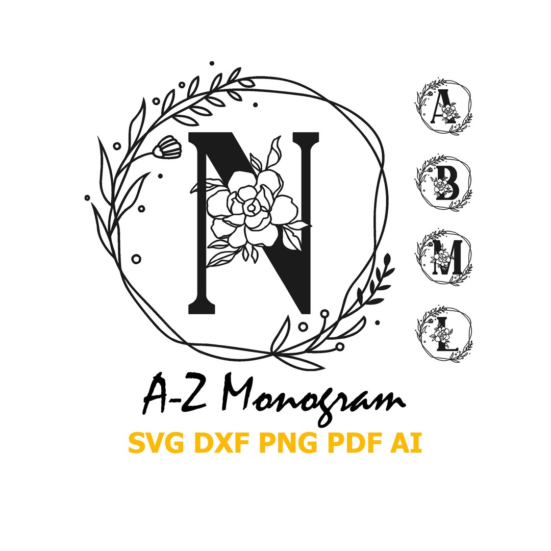 Floral Monogram Svg Dxf Png AZ Flower Monogram Clipart Etsy