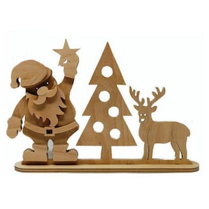 Weihnachtsmann mit Rentier, 2-lagig, Neujahr, Weihnachten, Weihnachtsmann, Hirsch, Lasercut-Datei, 3D-Puzzle, lasergeschnittener Vektor, Glowforge, SVG, cdr, dxf