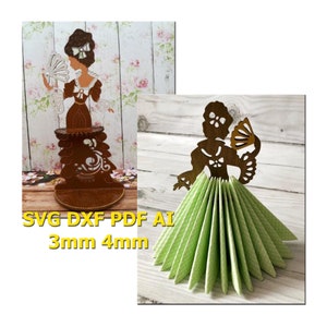 Mädchen-Serviettenhalter mit Fächer, Lasercut-Datei, 3D-Puzzle, Vektor, Lasercut-Vektor, Glowforge, SVG, pdf, dxf, ai