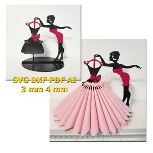 Mädchen-Serviettenhalter mit Kleid, Mädchen und Kleid, Lasercut-Datei, 3D-Puzzle, Vektor, Laser-Cut-Vektor, Glowforge, SVG, pdf, dxf, ai