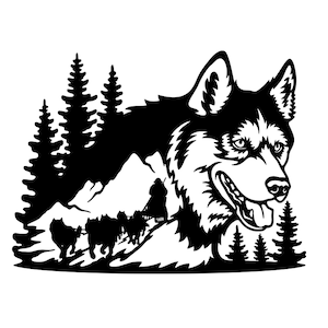 Laika, Hundeschlitten, Rennen in Alaska, Wandpaneel, Lasercut-Datei, Cricut, Lasercut, Glowforge, SVG, cdr, dxf