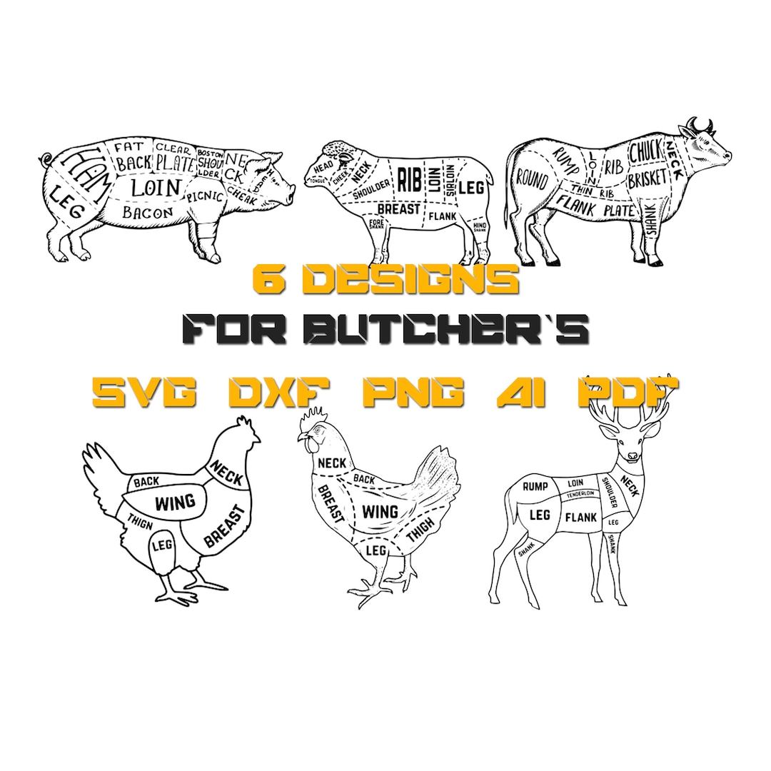 Butcher SVG Bundle, Cuts of Meat SVG, Beef Cuts Svg, Cuts of Pork Svg