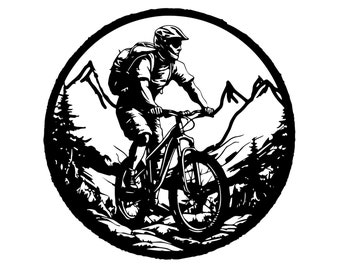 Mountainbike SVG, Radsport SVG, Outdoor SVG, Wald SVG, Berge MTB SVG, Fahrrad Wanderung SVG, Freeride Wahrzeichen Vektor Silhouette, MTB SVG