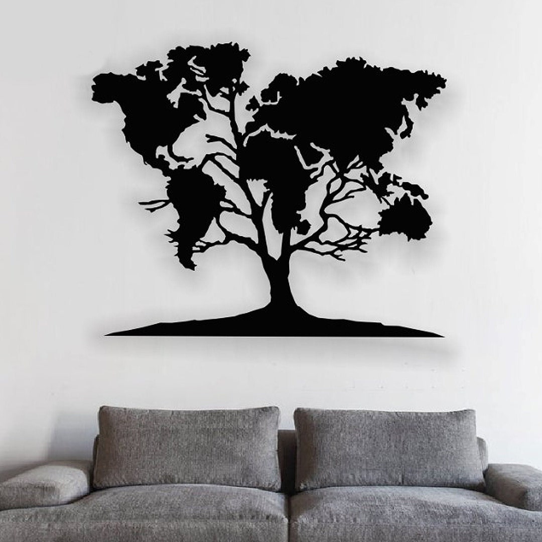 Tree World Map Svg, Tree, Map, Panno, Wall Panel, Lasercut File, Laser ...