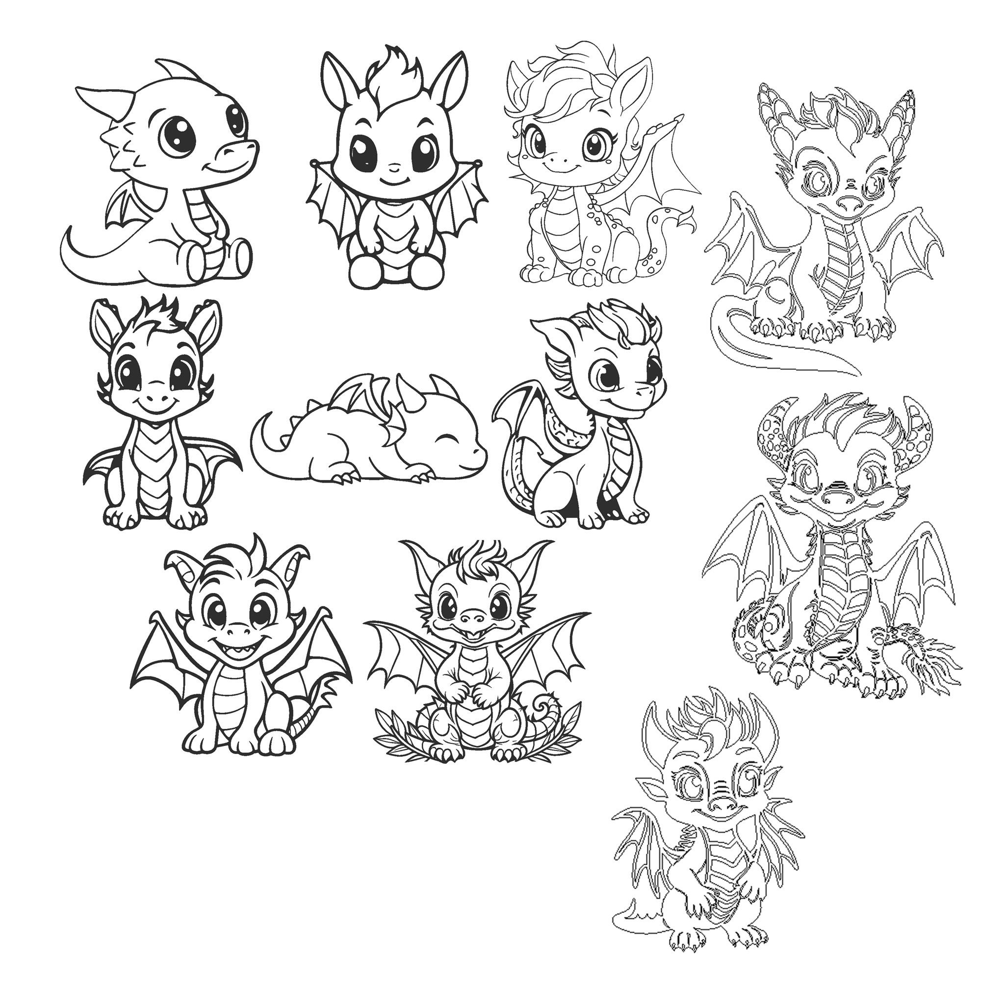 Baby Dragon SVG PNG Bundle, 11 Cute Dragons SVG Pack, Cricut Silhouette ...
