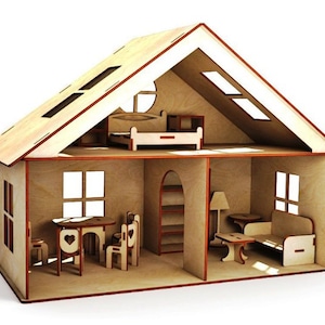 House with furniture, lasercut file, 3D Puzzle, vector, laser cut vector, glowforge, svg, cdr, dxf